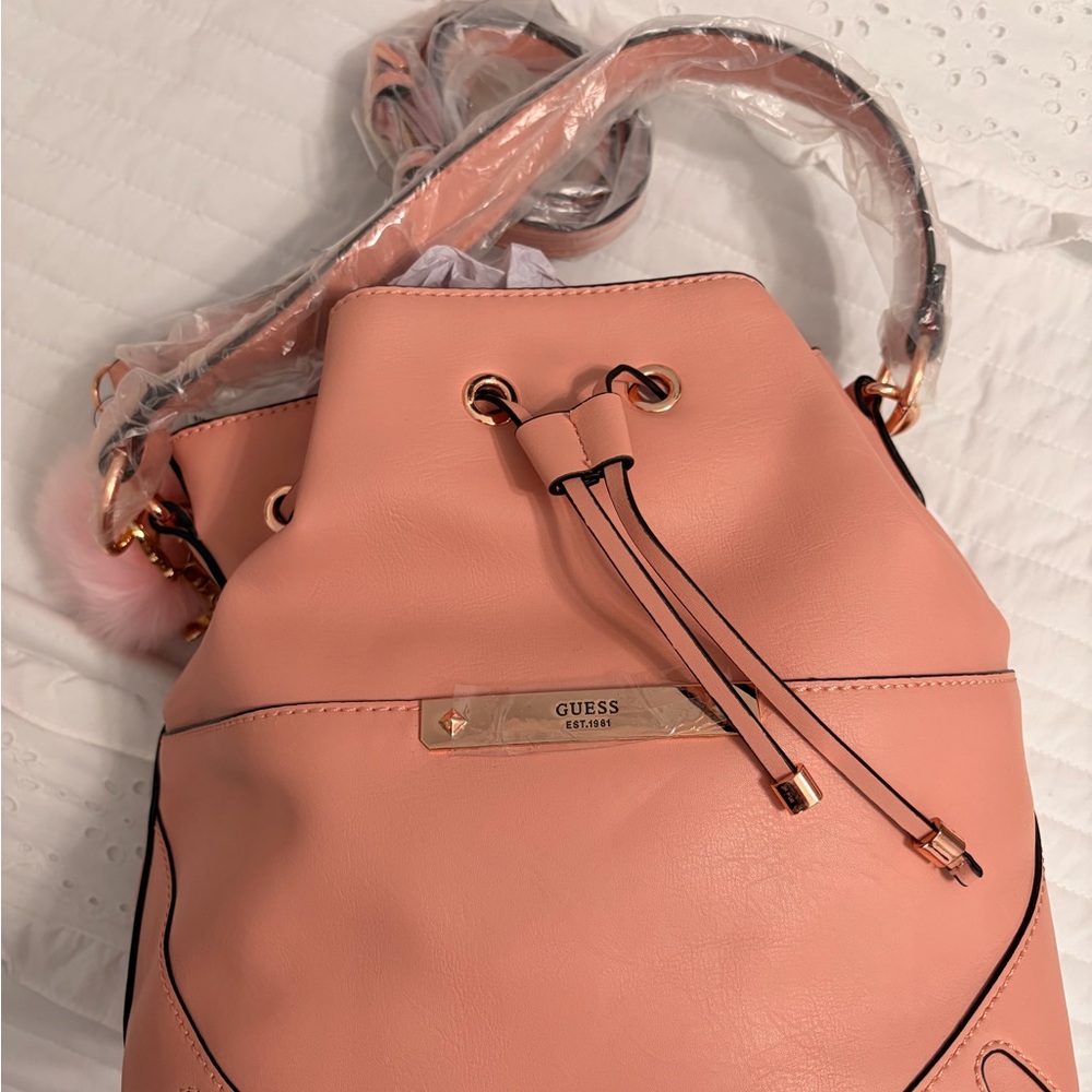 GUESS Pink Women's Backpack with Gold Details